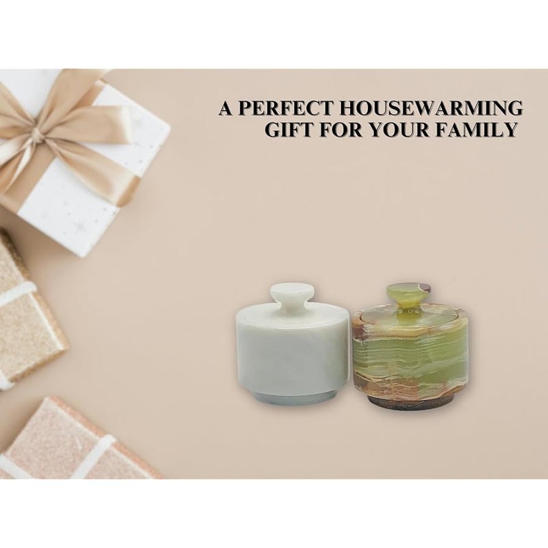 OceanicX Premium Marble Salt Cellar with Lid 2 Pack | 3.5 oz Kitchen Storage Container | Elegant Cooking Salt Box | Spice Jar Keeper for Counter (White Green) - Image 5