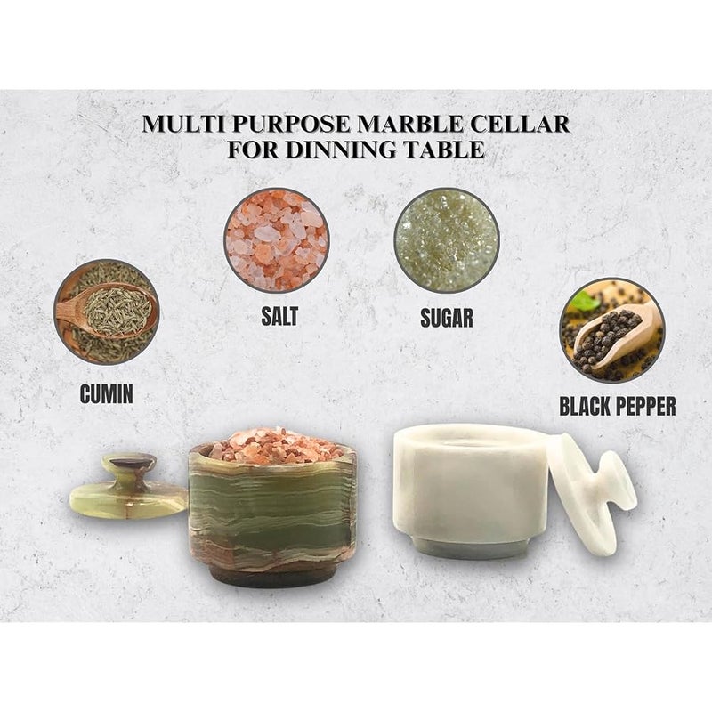 OceanicX Premium Marble Salt Cellar with Lid 2 Pack | 3.5 oz Kitchen Storage Container | Elegant Cooking Salt Box | Spice Jar Keeper for Counter (White Green) - Image 4