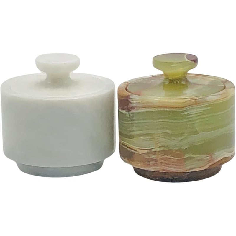 OceanicX Premium Marble Salt Cellar with Lid 2 Pack | 3.5 oz Kitchen Storage Container | Elegant Cooking Salt Box | Spice Jar Keeper for Counter (White Green) - Image 1