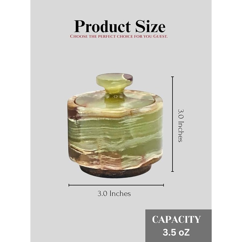 OceanicX Premium Marble Salt Cellar with Lid 2 Pack | 3.5 oz Kitchen Storage Container | Elegant Cooking Salt Box | Spice Jar Keeper for Counter (White Green) - Image 2