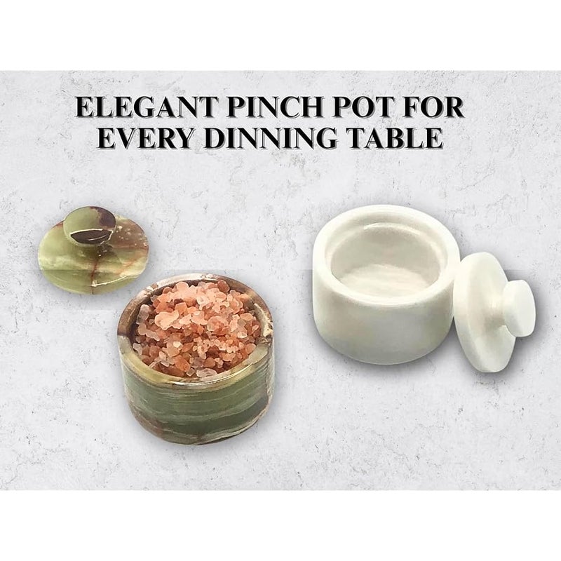 OceanicX Premium Marble Salt Cellar with Lid 2 Pack | 3.5 oz Kitchen Storage Container | Elegant Cooking Salt Box | Spice Jar Keeper for Counter (White Green) - Image 3