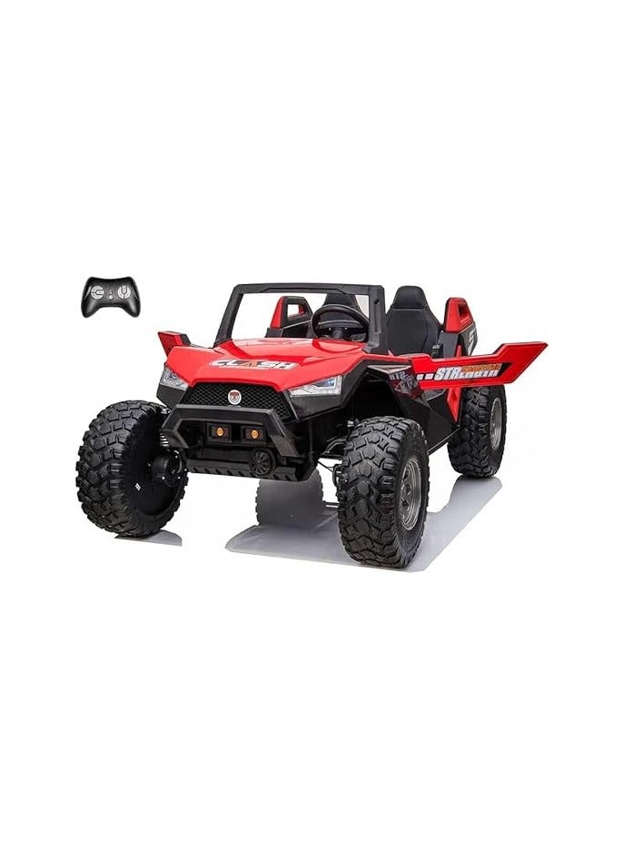 2 Seater 24V Ride on Car, Realistic Off-Road Buggy UTV with 2+1 Seats, Electric Vehicle for Kids with Remote Control, Music, Multiple, Battery Car Drive 3 to 8 Years Boy Girl (Red)