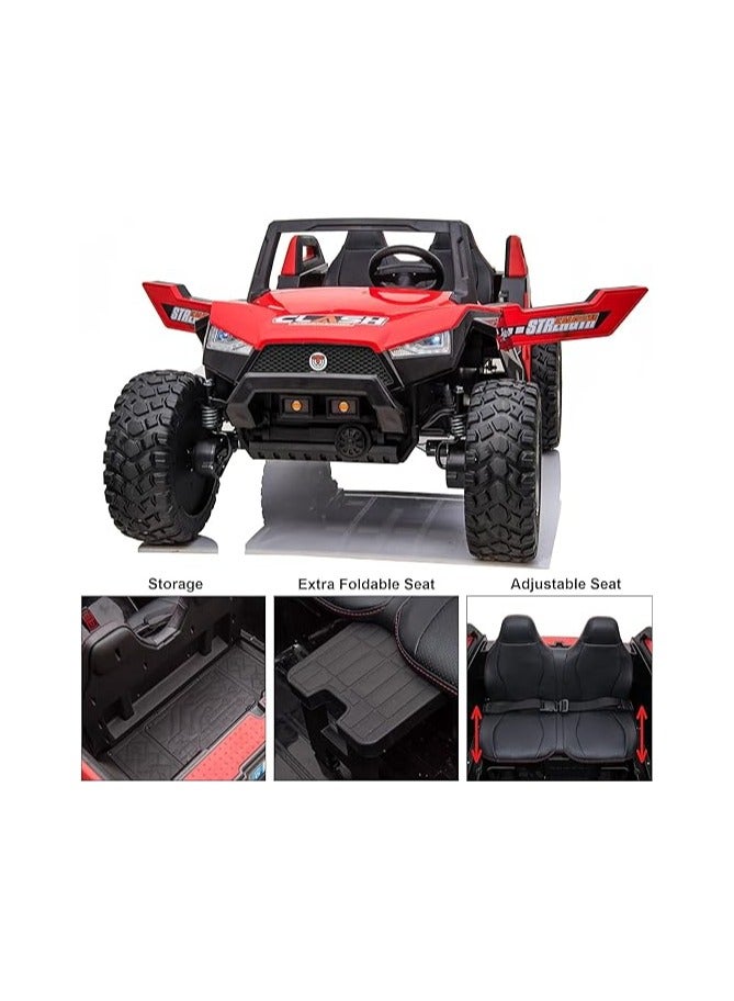 2 Seater 24V Ride on Car, Realistic Off-Road Buggy UTV with 2+1 Seats, Electric Vehicle for Kids with Remote Control, Music, Multiple, Battery Car Drive 3 to 8 Years Boy Girl (Red)