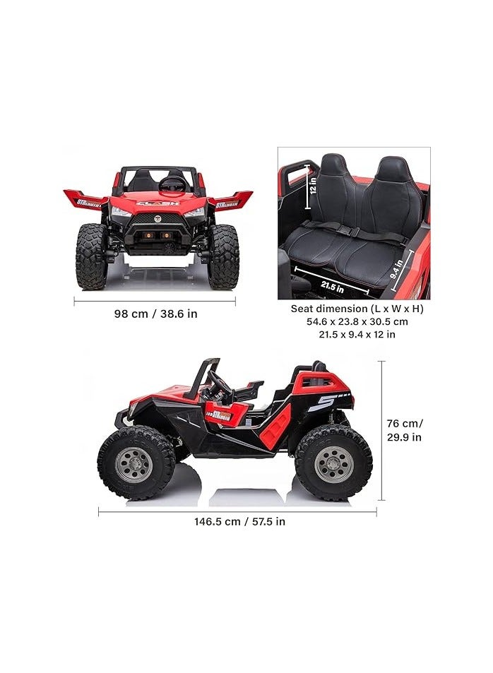 2 Seater 24V Ride on Car, Realistic Off-Road Buggy UTV with 2+1 Seats, Electric Vehicle for Kids with Remote Control, Music, Multiple, Battery Car Drive 3 to 8 Years Boy Girl (Red)