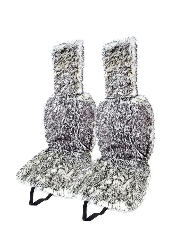 3XR Faux Fur Car Seat Covers Set of 2 – Plush Long-Hair Winter Seat Protector, Universal Fit Front Seat Cushions, Soft Warm Fluffy Interior Accessories for Cars, SUVs, Trucks (Gray/Black) - Image 1
