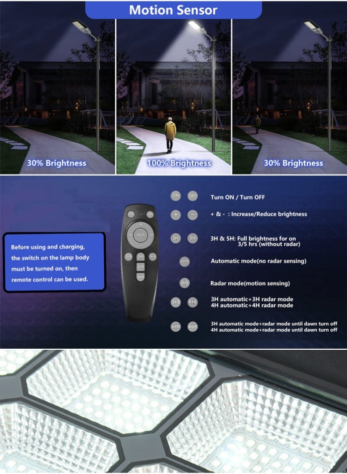 MODI Solar LED Street Light 400W | Motion Sensor, Remote Control, Waterproof Outdoor Lamp for Garden, Street & Yard Lighting - 6500K Bright White - Image 4