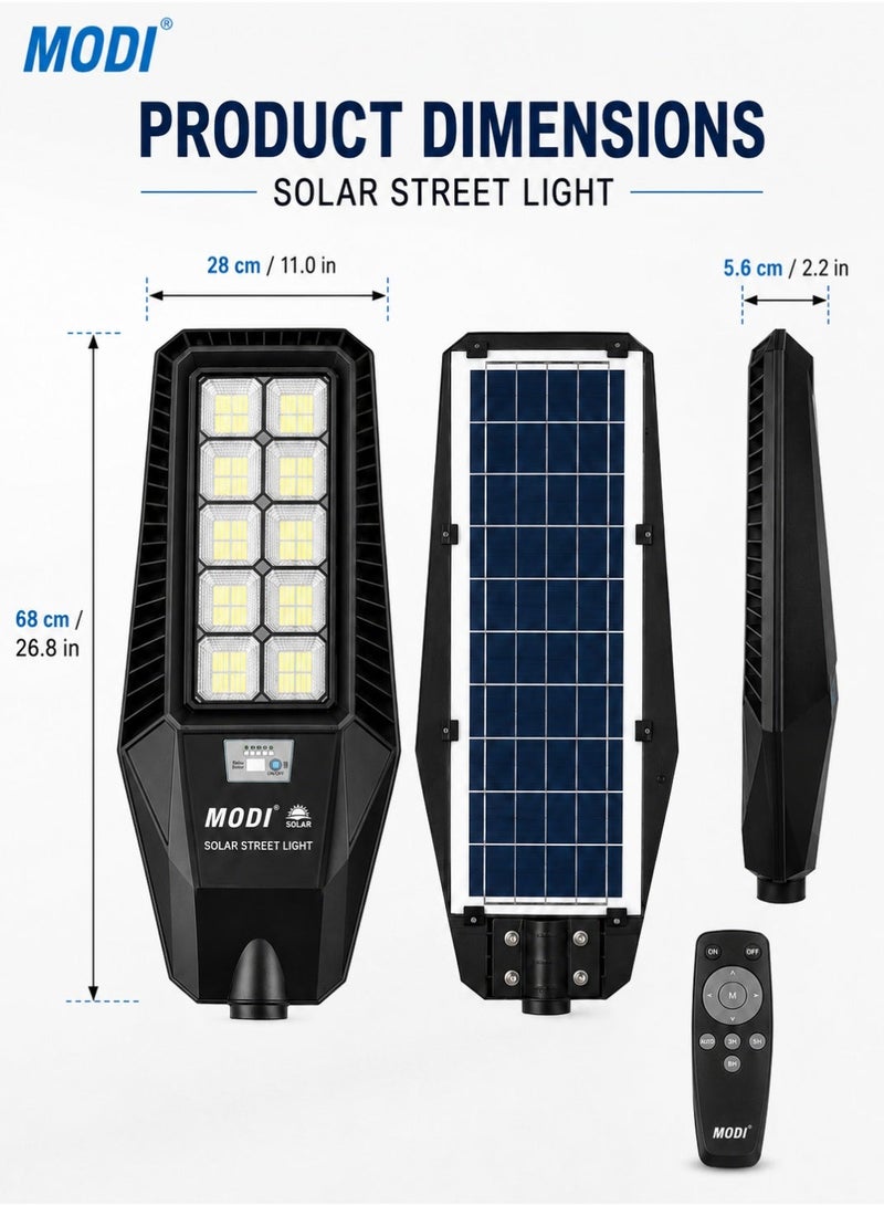 MODI LED Solar Street Light Outdoor, 6500K SMD LED, 5V 15W Solar Panel, 13.5Ah Battery, Remote & Light Sensor Control for Garden, Yard, Pathway, Park & Outdoor Lighting - Image 2