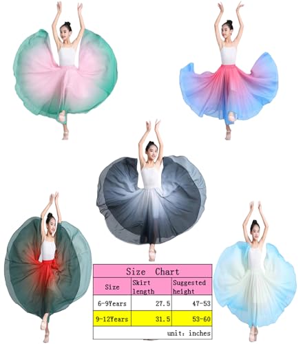ORIDOOR 720degrees Girl Chiffon Dress with Gradient Color Ballet Classical Ballroom Dance Long SkirtA2 Rose Blue 9-12Years - Image 3