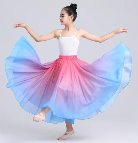 ORIDOOR 720degrees Girl Chiffon Dress with Gradient Color Ballet Classical Ballroom Dance Long SkirtA2 Rose Blue 9-12Years - Image 2