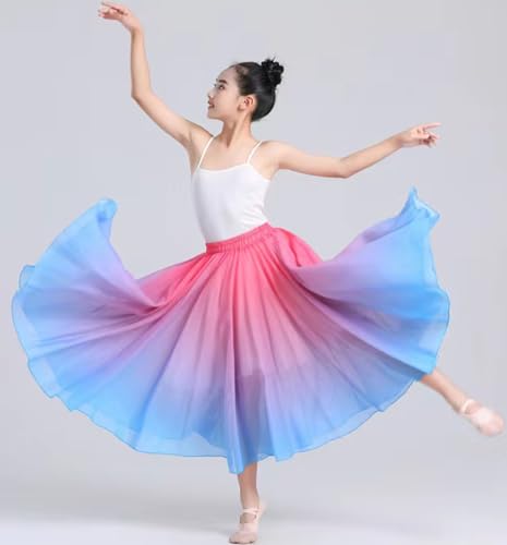 ORIDOOR 720degrees Girl Chiffon Dress with Gradient Color Ballet Classical Ballroom Dance Long SkirtA2 Rose Blue 9-12Years - Image 4