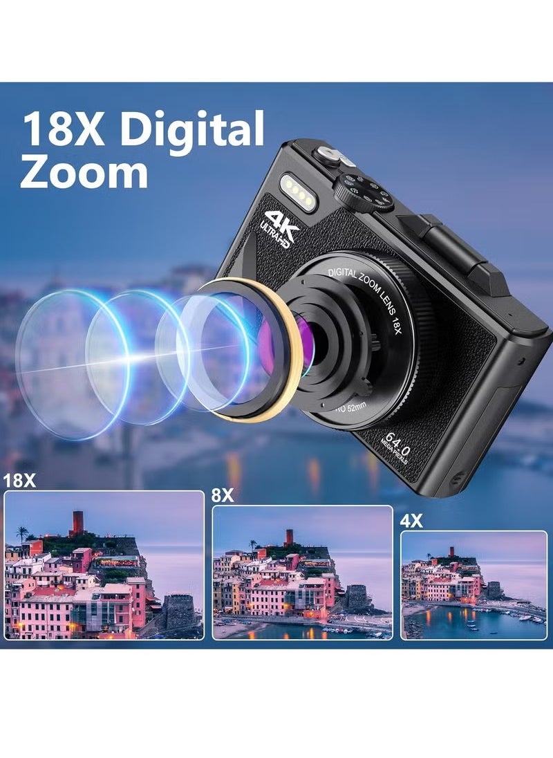 Generic 4K Digital Camera, 64MP UHD Autofocus Vlogging Camera, Compact Travel Camera With 18x Zoom, Outdoor Sports Camera For Photography And Videography, (1pc, White)  - Image 3