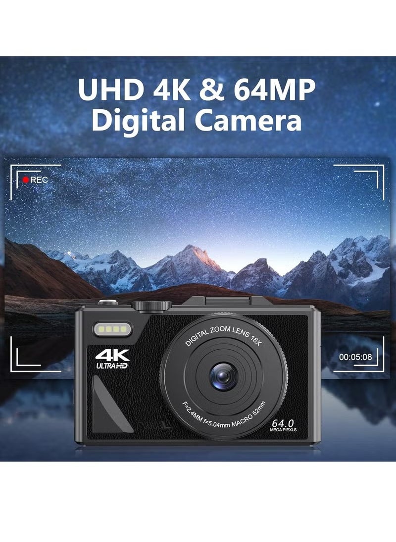 Generic 4K Digital Camera, 64MP UHD Autofocus Vlogging Camera, Compact Travel Camera With 18x Zoom, Outdoor Sports Camera For Photography And Videography, (1pc, White)  - Image 2