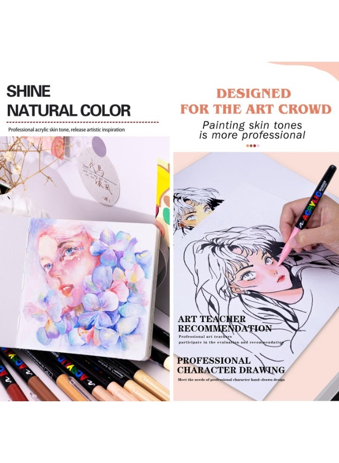 KASTWAVE Skin Tones Art Markers Set of 12 Colors - Brush Tip Paint Pens for Illustration, Sketching, and Drawing, Quick-Dry on Wood, Glass, Fabric, Rocks, and DIY Crafts - Professional Artist Supplies - Image 4