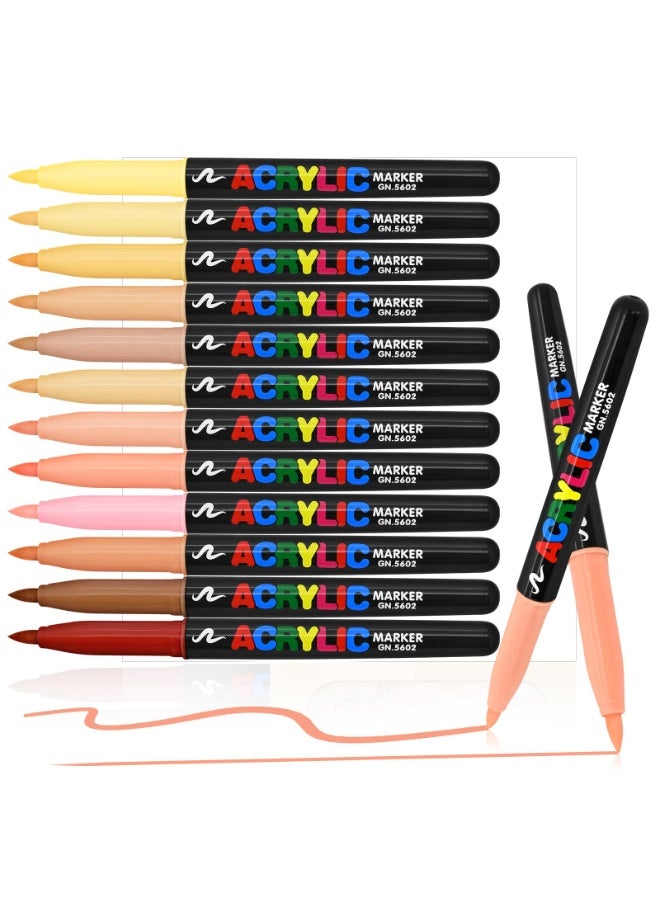 KASTWAVE Skin Tones Art Markers Set of 12 Colors - Brush Tip Paint Pens for Illustration, Sketching, and Drawing, Quick-Dry on Wood, Glass, Fabric, Rocks, and DIY Crafts - Professional Artist Supplies - Image 1