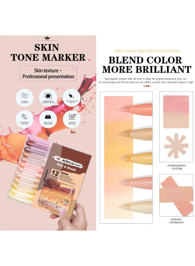 KASTWAVE Skin Tones Art Markers Set of 12 Colors - Brush Tip Paint Pens for Illustration, Sketching, and Drawing, Quick-Dry on Wood, Glass, Fabric, Rocks, and DIY Crafts - Professional Artist Supplies - Image 5