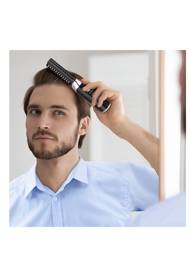Cordless Hair Straightener Brush, Mini Portable Hair Straightener Comb, Rechargeable Hot Hair Straightener Brush, with Anti-Scald u0026 3 Heating Level, for Women Men Home Travel (Black) - Image 2