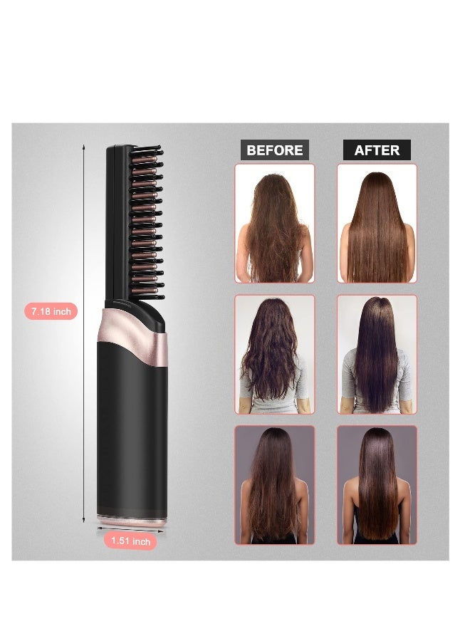 Cordless Hair Straightener Brush, Mini Portable Hair Straightener Comb, Rechargeable Hot Hair Straightener Brush, with Anti-Scald u0026 3 Heating Level, for Women Men Home Travel (Black) - Image 4