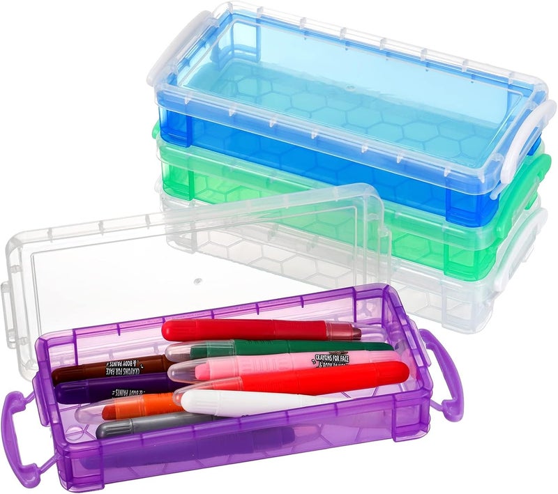 KASTWAVE 8 Pack Clear Storage Boxes, Large Capacity Plastic Organizer, Pencil Case Boxes, Kids Pencil Case, Stackable Design, Office Supplies Storage, 8.3 x 3.9 x 1.6 inches - Image 3