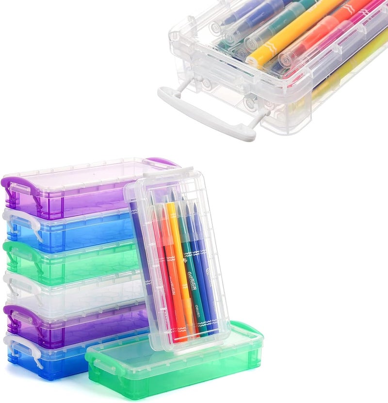 KASTWAVE 8 Pack Clear Storage Boxes, Large Capacity Plastic Organizer, Pencil Case Boxes, Kids Pencil Case, Stackable Design, Office Supplies Storage, 8.3 x 3.9 x 1.6 inches - Image 1