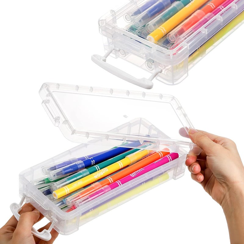 KASTWAVE 8 Pack Clear Storage Boxes, Large Capacity Plastic Organizer, Pencil Case Boxes, Kids Pencil Case, Stackable Design, Office Supplies Storage, 8.3 x 3.9 x 1.6 inches - Image 4