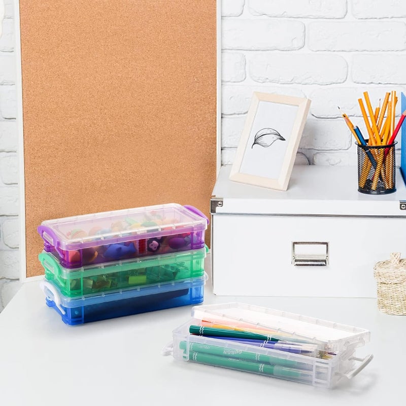 KASTWAVE 8 Pack Clear Storage Boxes, Large Capacity Plastic Organizer, Pencil Case Boxes, Kids Pencil Case, Stackable Design, Office Supplies Storage, 8.3 x 3.9 x 1.6 inches - Image 5