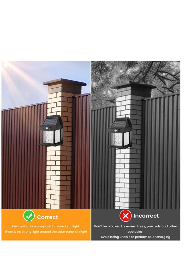 SYOSI - 4PCS Solar Fence Lights, Motion Sensor Outdoor Lights, 3 Lighting Modes Dusk To Dawn Solar Porch Lights IP65 Waterproof, Outdoor Solar Wall Lights 600LM, 1800mah Suitable For Patios, Porches, Garage. - Image 1