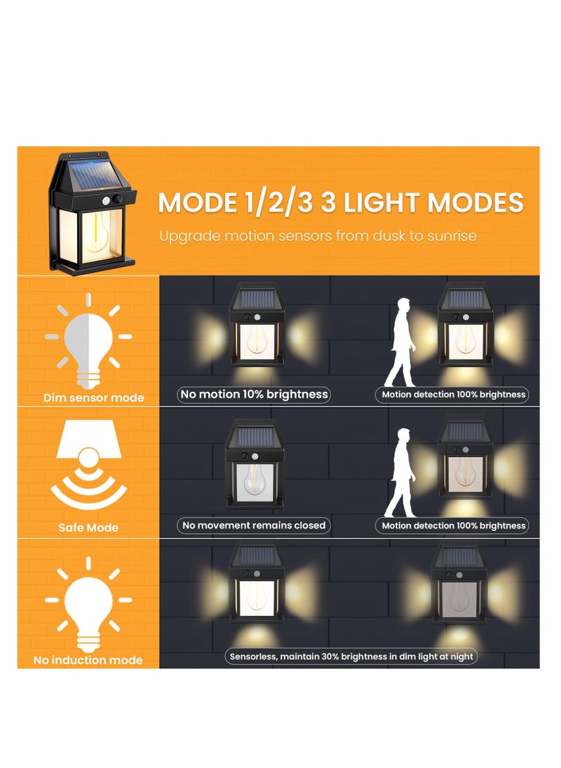 SYOSI - 4PCS Solar Fence Lights, Motion Sensor Outdoor Lights, 3 Lighting Modes Dusk To Dawn Solar Porch Lights IP65 Waterproof, Outdoor Solar Wall Lights 600LM, 1800mah Suitable For Patios, Porches, Garage. - Image 1