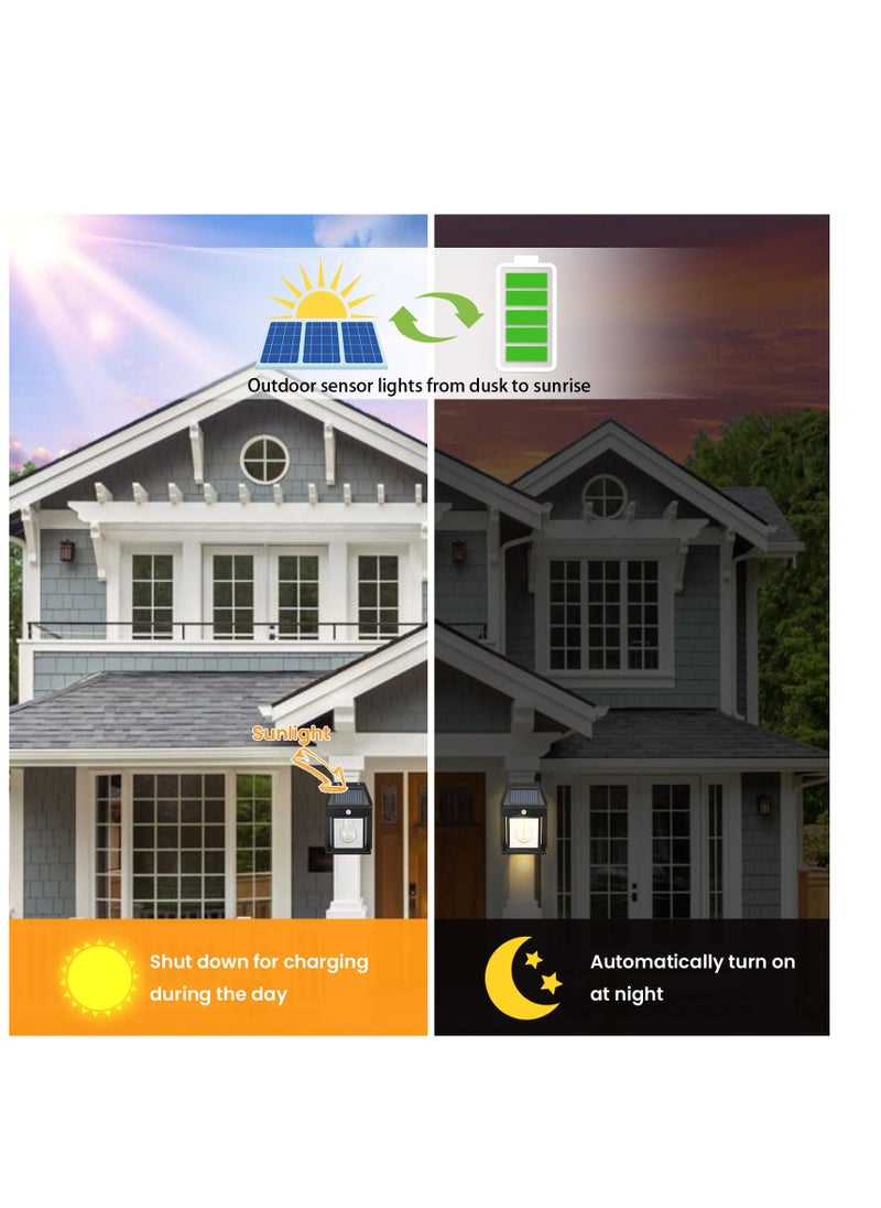 SYOSI - 4PCS Solar Fence Lights, Motion Sensor Outdoor Lights, 3 Lighting Modes Dusk To Dawn Solar Porch Lights IP65 Waterproof, Outdoor Solar Wall Lights 600LM, 1800mah Suitable For Patios, Porches, Garage. - Image 1