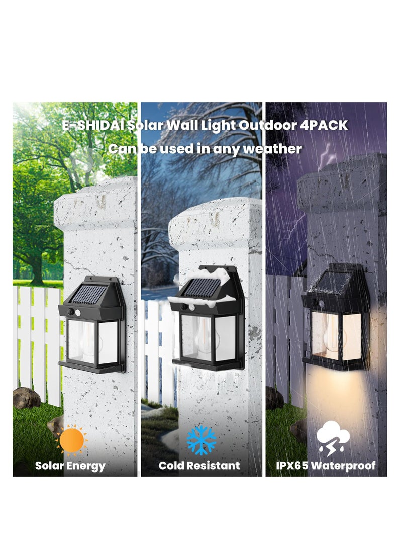 SYOSI - 4PCS Solar Fence Lights, Motion Sensor Outdoor Lights, 3 Lighting Modes Dusk To Dawn Solar Porch Lights IP65 Waterproof, Outdoor Solar Wall Lights 600LM, 1800mah Suitable For Patios, Porches, Garage. - Image 1