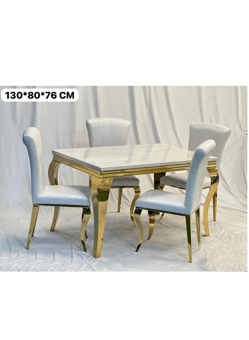 طاولة طعام بسطح رخام مع مجموعة كراسي 4 130*80*76 سم