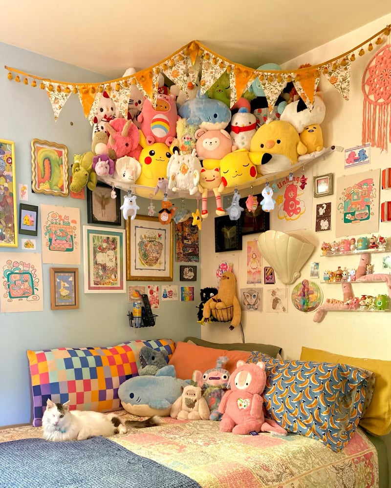 Kangaroo Stuffed Animal Storage Hammock, Corner Hanging Toy Organizer, Stuffed Animal Storage | Easy to Hang Plushie Net - Included Anchors & Hooks | for Toy Room, Nursery Bedroom & Home Decor (White) - Image 3