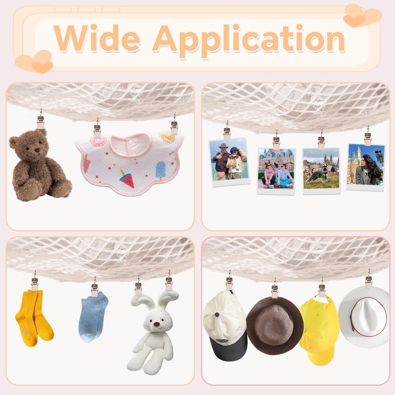 Kangaroo Stuffed Animal Storage Hammock, Corner Hanging Toy Organizer, Stuffed Animal Storage | Easy to Hang Plushie Net - Included Anchors & Hooks | for Toy Room, Nursery Bedroom & Home Decor (White) - Image 5