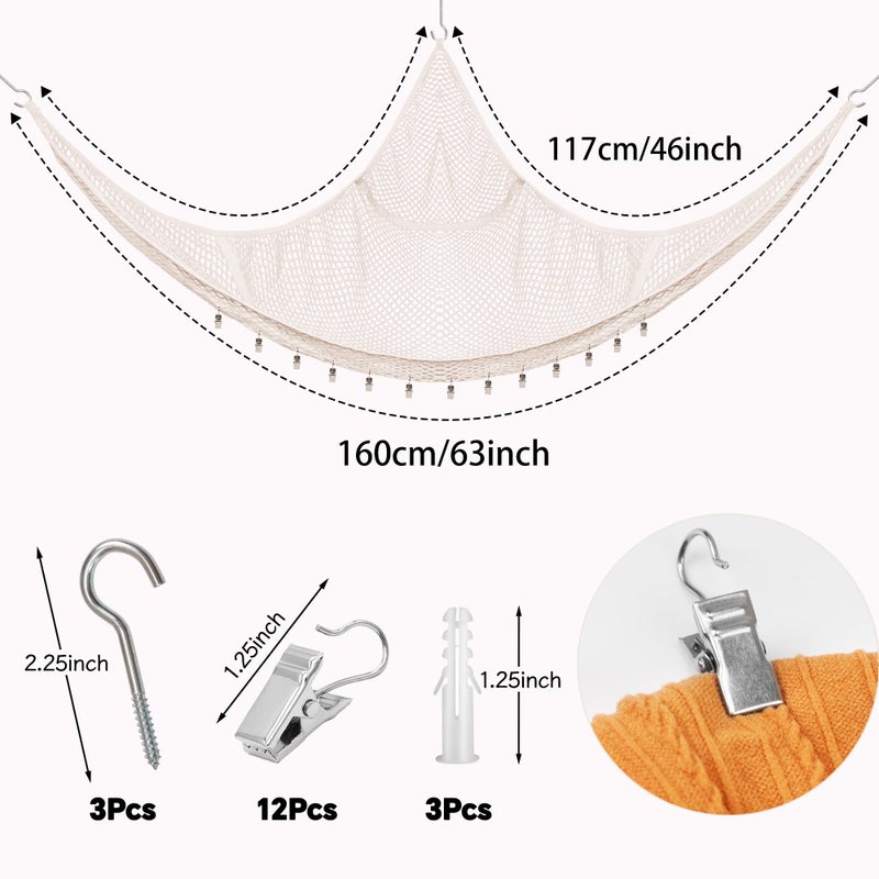 Kangaroo Stuffed Animal Storage Hammock, Corner Hanging Toy Organizer, Stuffed Animal Storage | Easy to Hang Plushie Net - Included Anchors & Hooks | for Toy Room, Nursery Bedroom & Home Decor (White) - Image 4