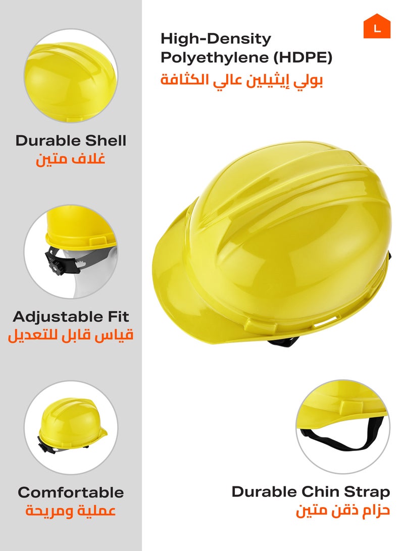 LAWAZIM Deluxe Safety Helmet - Yellow - HDPE Hard Hat with Reinforced Shell, 4-Point Suspension, Sweatband, and Adjustable Chin Strap - Ideal for Construction, Industrial, Warehouse, and Maintenance Use - Image 2