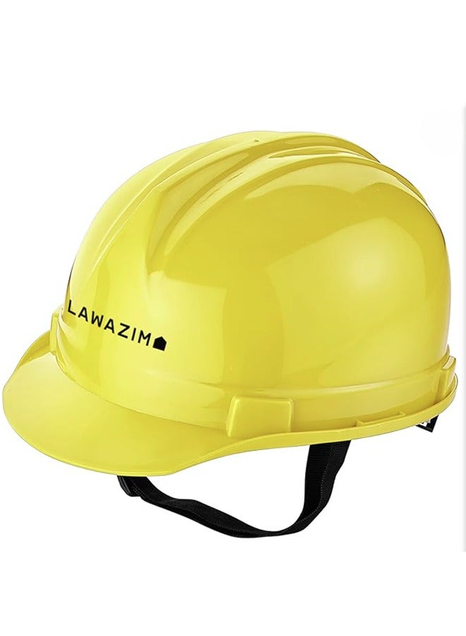 LAWAZIM Deluxe Safety Helmet - Yellow - HDPE Hard Hat with Reinforced Shell, 4-Point Suspension, Sweatband, and Adjustable Chin Strap - Ideal for Construction, Industrial, Warehouse, and Maintenance Use - Image 1