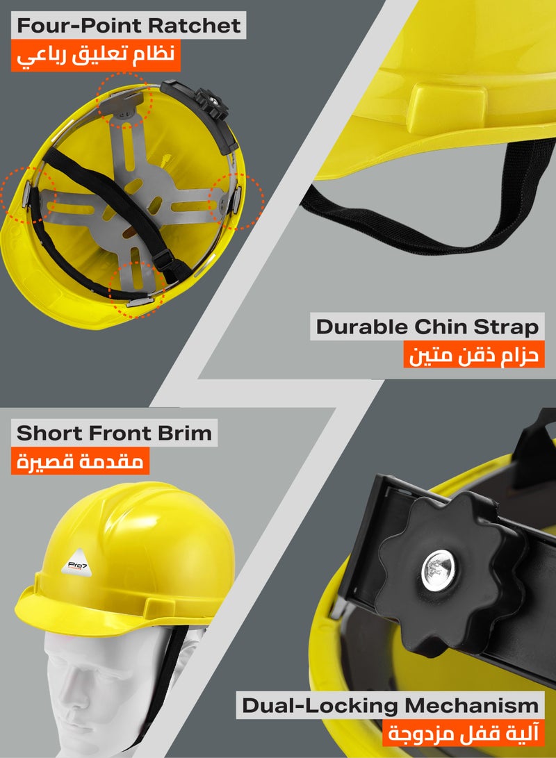 LAWAZIM Deluxe Safety Helmet - Yellow - HDPE Hard Hat with Reinforced Shell, 4-Point Suspension, Sweatband, and Adjustable Chin Strap - Ideal for Construction, Industrial, Warehouse, and Maintenance Use - Image 3