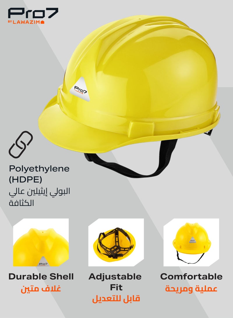 LAWAZIM Deluxe Safety Helmet - Yellow - HDPE Hard Hat with Reinforced Shell, 4-Point Suspension, Sweatband, and Adjustable Chin Strap - Ideal for Construction, Industrial, Warehouse, and Maintenance Use - Image 2