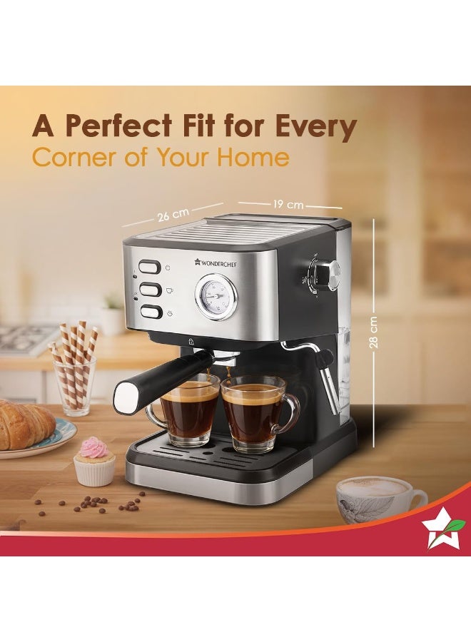 Wonderchef Regenta Espresso Coffee Machine, 19-bar, Make Espressos, Cappuccinos & Lattes at Home, With Steamer, Metal Porta Filter, Temperature Dial, 2 Year Warranty - Image 2