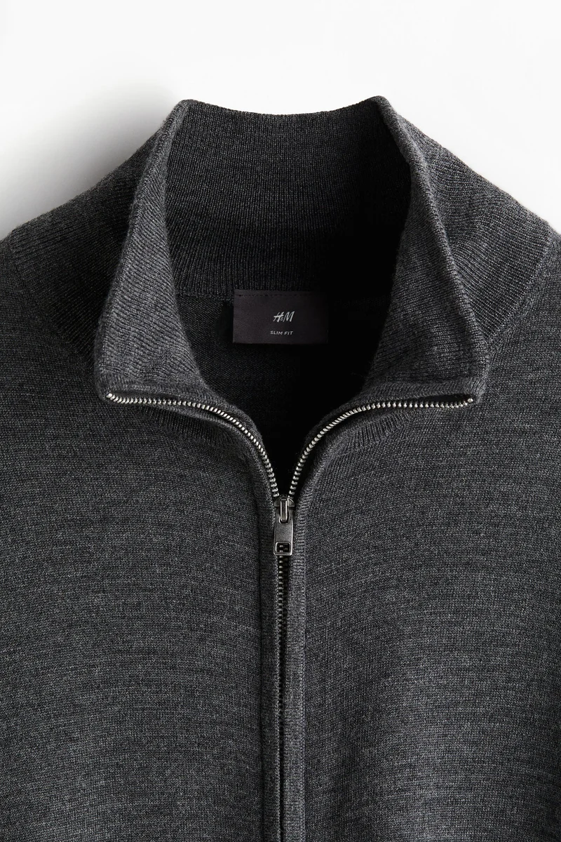 H&M Slim Fit Zip-through merino wool cardigan