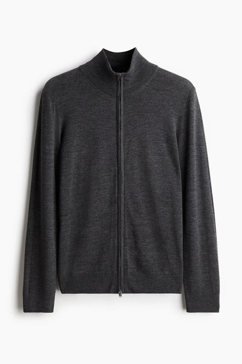 H&M Slim Fit Zip-through merino wool cardigan
