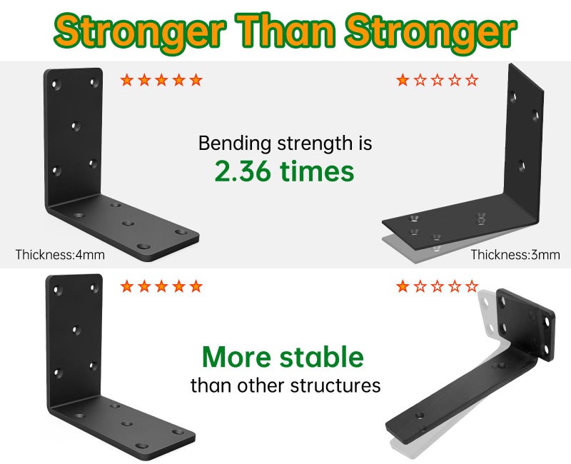 KOMOHOM 5x5“ Heavy Duty Shelf Brackets，L Brackets for Shelves Fence Pergola Brackets Angle Bracket for Post Wood，90 Degree Corner Bracket，Corner Brace for Floating Shelf Countertop Support Brackets ﻿ - Image 2