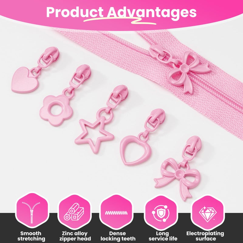 Mylbeter #3 Nylon Coil Zippers by The Yards Pink Bulk Zippers 10 Yards with 40PCS Sliders Continuous Zipper Tape for DIY Bag Clothing Sewing Crafts Gold Pull Sliver Slider Zipper for Bags and Purses - Image 4