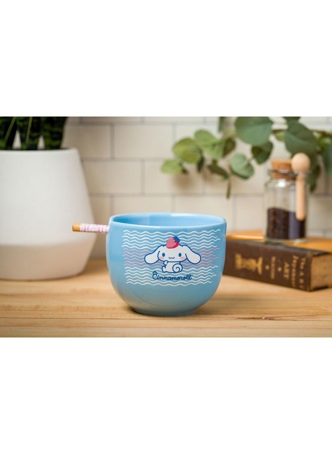 Silver Buffalo - Silver Buffalo Hello Kitty and Friends Cinnamoroll Strawberry Ceramic Ramen Noodle Rice Bowl with Chopsticks, Microwave Safe, 20 Ounces - Image 1