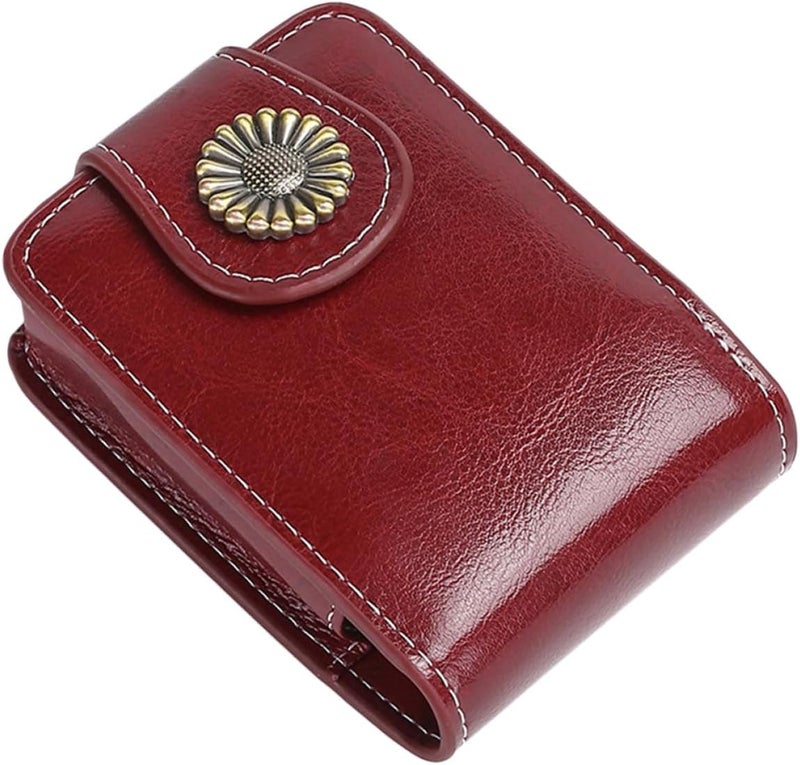 Lipsticks Carrying Pouch with Built-in Mirror Pu Leather Small Lipstick Case Portable Organizer Bag for Travel and Daily Use in Wine Red - Image 1