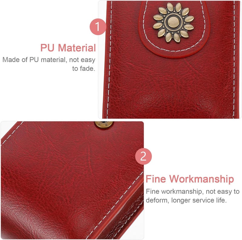 Lipsticks Carrying Pouch with Built-in Mirror Pu Leather Small Lipstick Case Portable Organizer Bag for Travel and Daily Use in Wine Red - Image 3