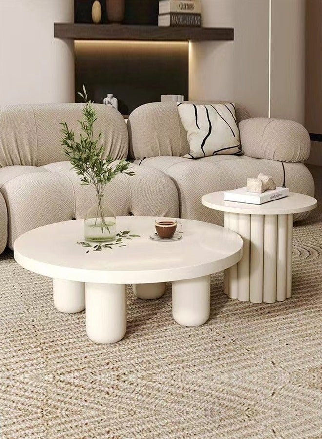 سي آند سي هوم مجموعة من طاولتي قهوة بتصميم عصري متعدد الأغراض، طاولة مستديرة منخفضة المركز، طاولة أريكة متينة لغرفة المعيشة والمكتب المنزلي، 70×37 و50×45 سم - Image 1