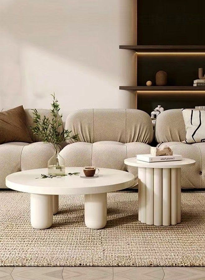 سي آند سي هوم مجموعة من طاولتي قهوة بتصميم عصري متعدد الأغراض، طاولة مستديرة منخفضة المركز، طاولة أريكة متينة لغرفة المعيشة والمكتب المنزلي، 70×37 و50×45 سم - Image 2