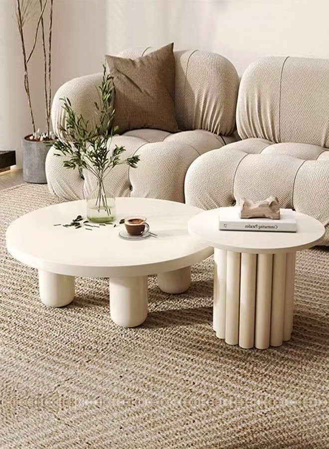 سي آند سي هوم مجموعة من طاولتي قهوة بتصميم عصري متعدد الأغراض، طاولة مستديرة منخفضة المركز، طاولة أريكة متينة لغرفة المعيشة والمكتب المنزلي، 70×37 و50×45 سم - Image 3