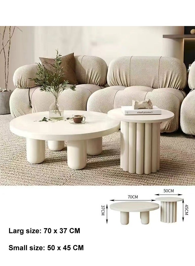 سي آند سي هوم مجموعة من طاولتي قهوة بتصميم عصري متعدد الأغراض، طاولة مستديرة منخفضة المركز، طاولة أريكة متينة لغرفة المعيشة والمكتب المنزلي، 70×37 و50×45 سم - Image 4