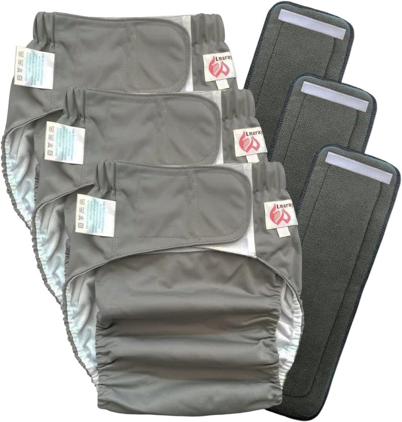 Lmaray 3 Pack Adult Cloth Diapers with Fastener Diaper Inserts TPU Waterproof Nappy Reusable Washable Incontinence Care Protection Nappies Underwear - Image 1